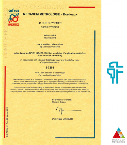 Certificat accréditation NF EN ISO/IEC 17025, n°2-7204